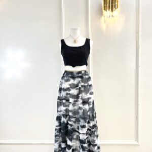 Black Abstract Print Maxi Skirt (Thrifted)