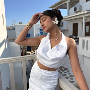 Pearl Satin Backless Crop Top