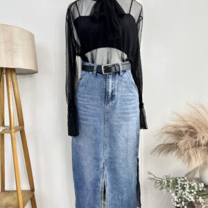 Both Side Slit Denim Skirt (Thrifted)