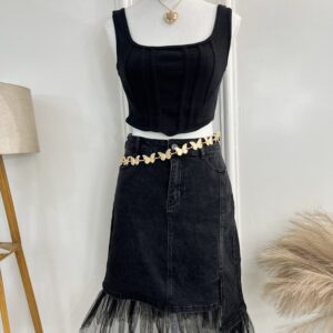 Pleated Mesh Hem Skirt (Thrifted)
