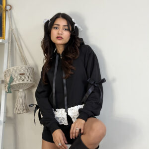 Kawaii Ribbon Hoodie- Black