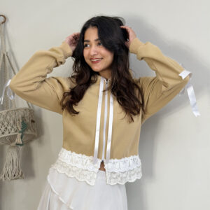 Kawaii Ribbon Hoodie- Beige