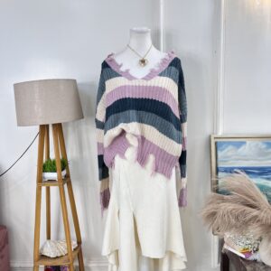 Multi stripe v neck pullover