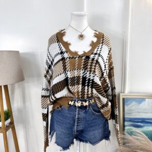 Brown Check Oversized Pullover