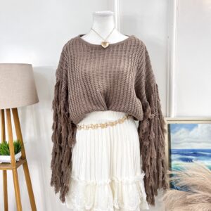 Fringed Coffee Brown Pullover