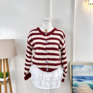 Red & White Stripped Cardigan