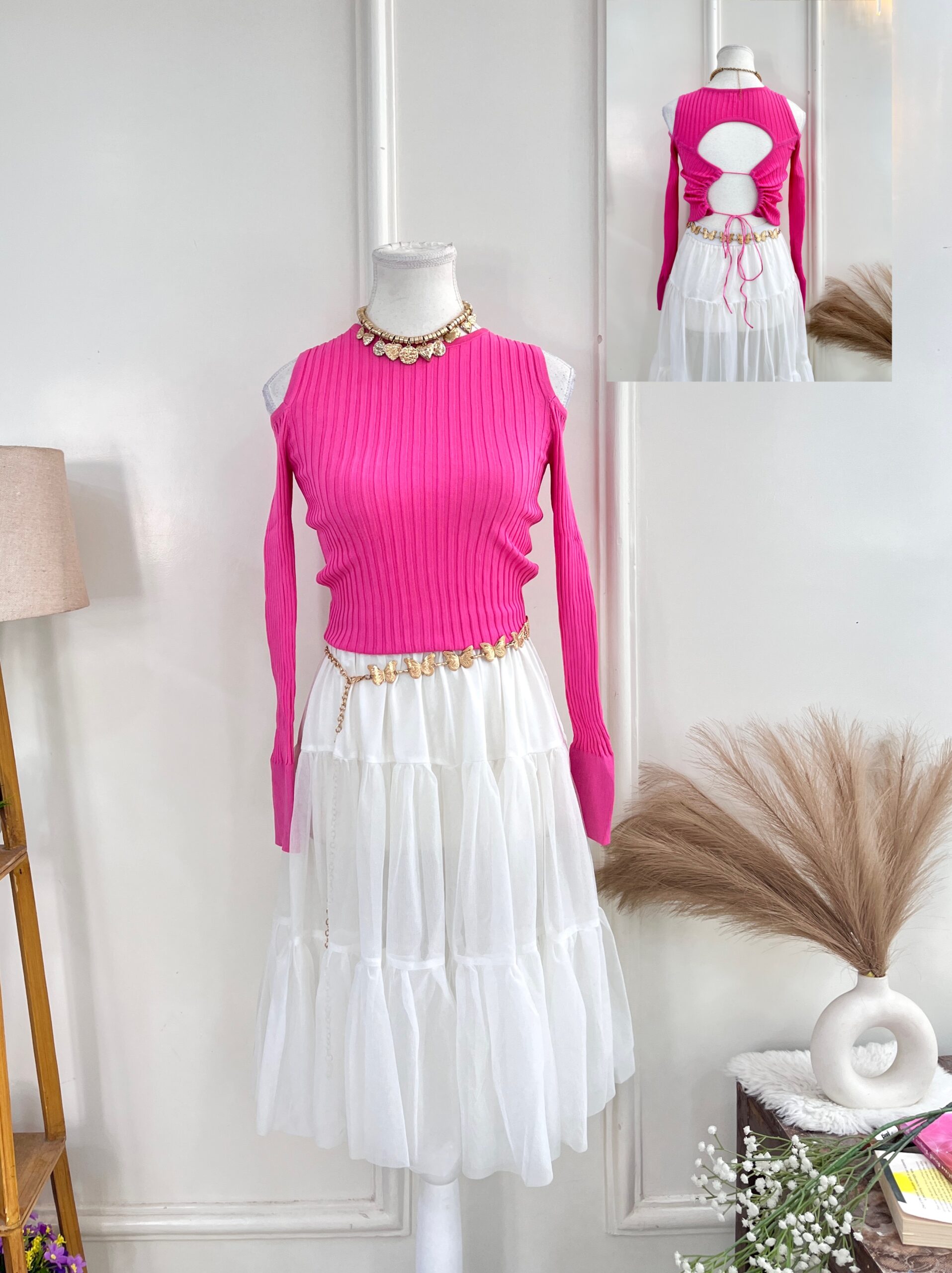 Cold Shoulder Bubblegum Top