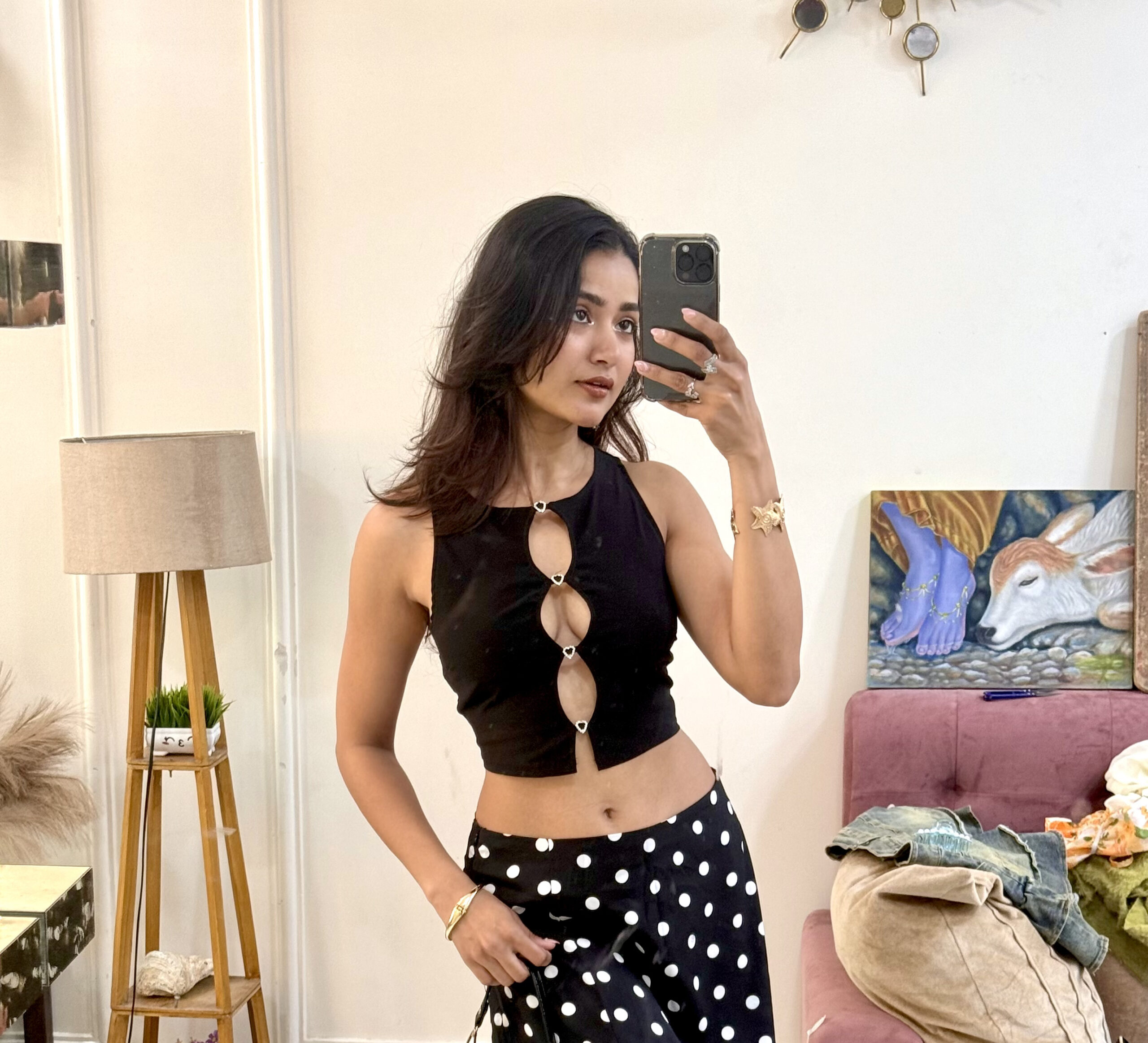 Rhinestone Button Top