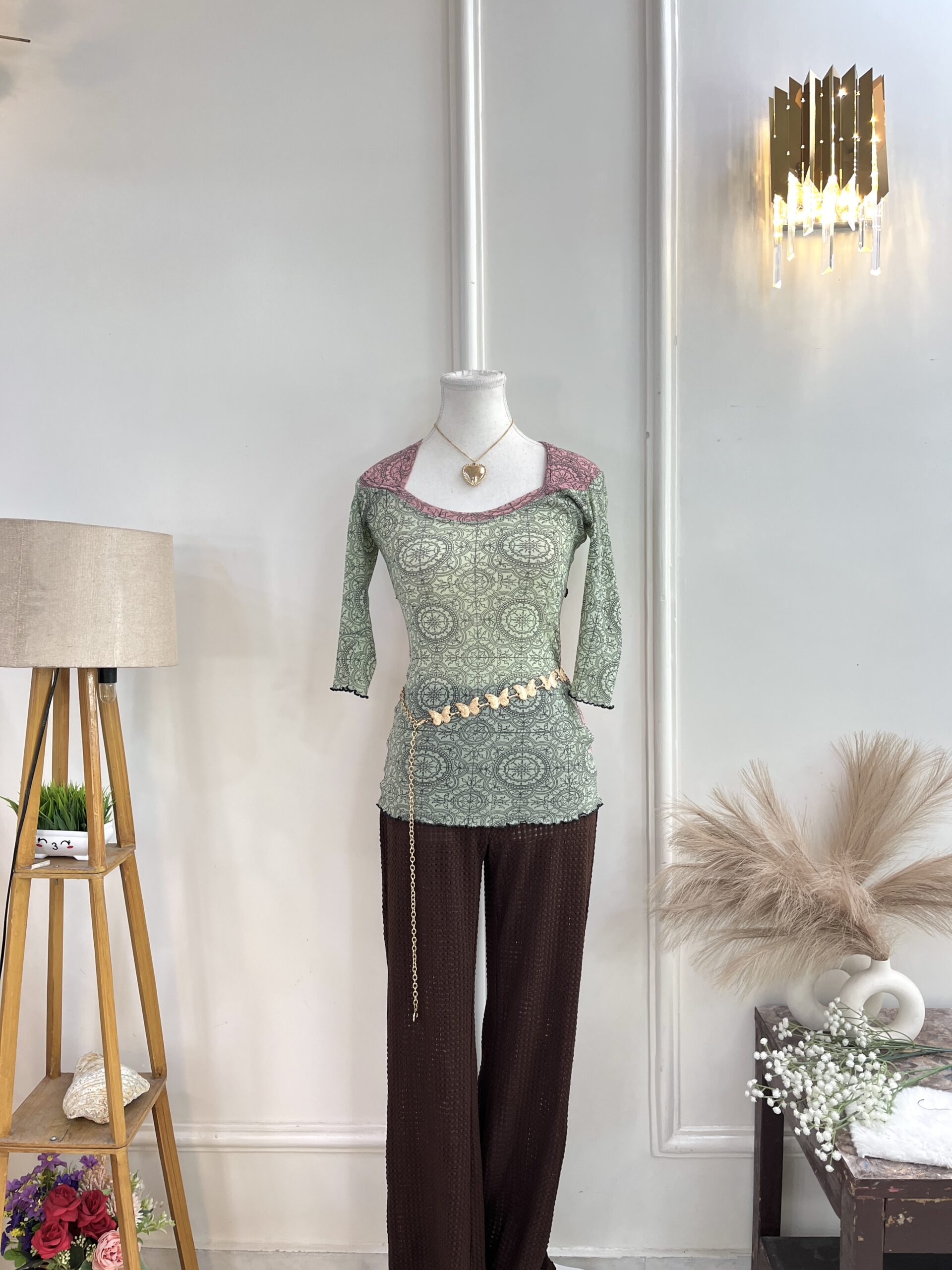Printed vintage Mesh Top