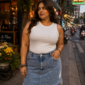 Rhinestone Denim Skirt