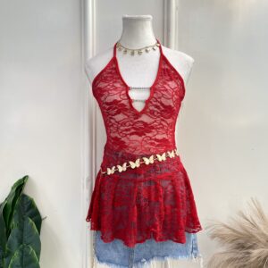 Sheer Lace Red Top