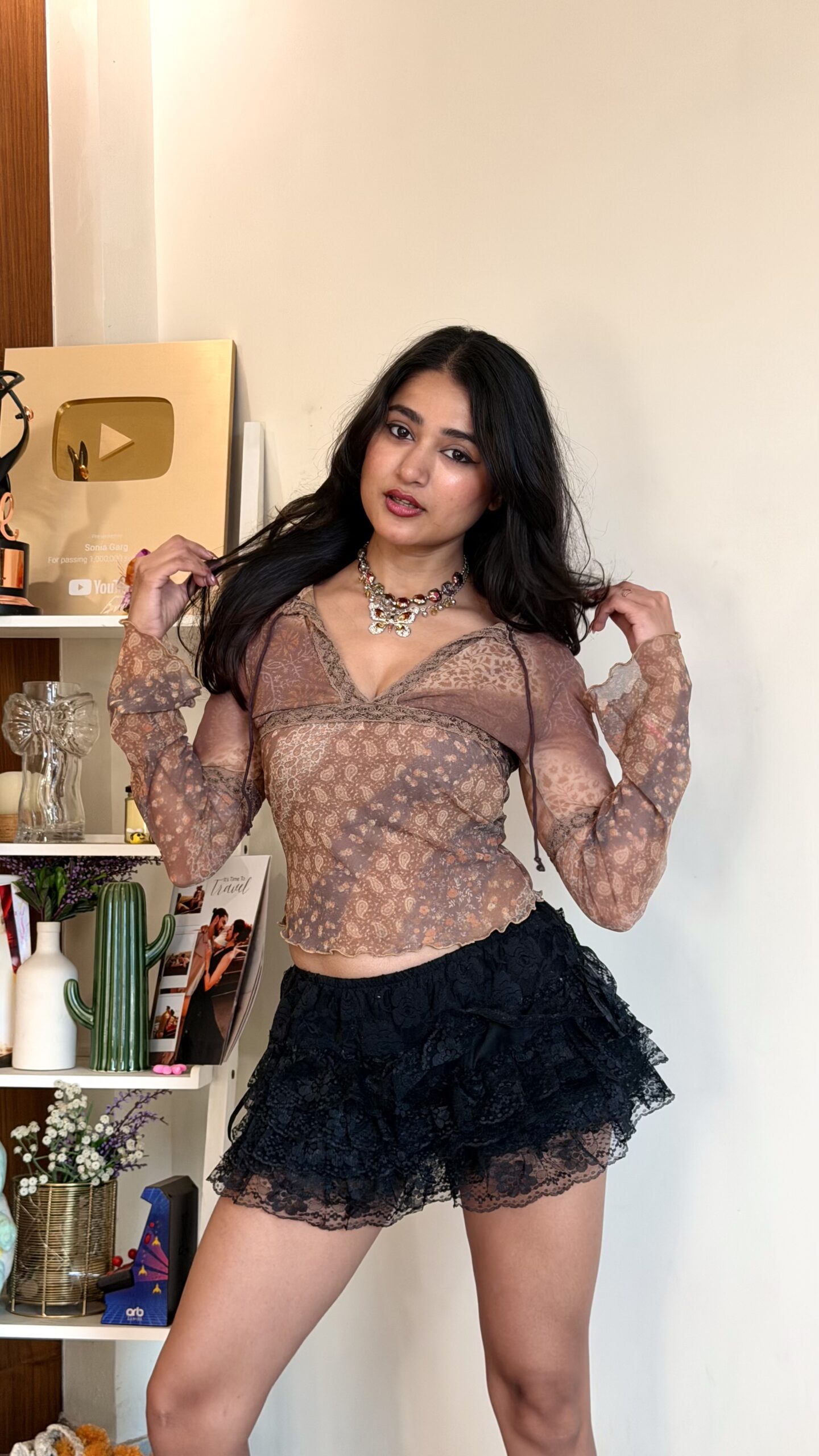 Y2K Sheer Printed Top