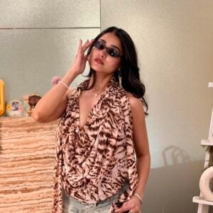 Leopard Draped Scarf Halter Top